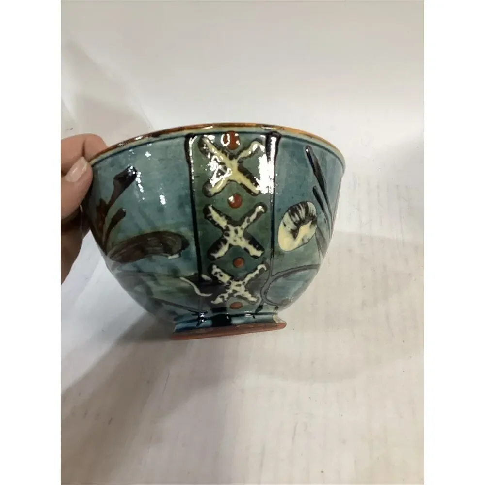 Lot Of 3 Hand Painted Glazed Pottery Bowls - 3.75”Hx6.5”D